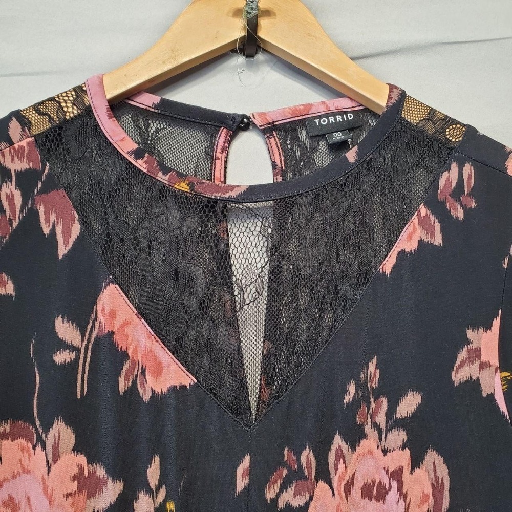 torrid Black Dress with Pink Floral Print Midi - Picture 4 of 12